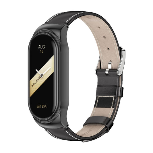 For Xiaomi Mi Band 8 Mijobs CS Case Genuine Leather Top Layer Cowhide Watch Band(Black+White) - Watch Bands by MIJOBS | Online Shopping UK | buy2fix