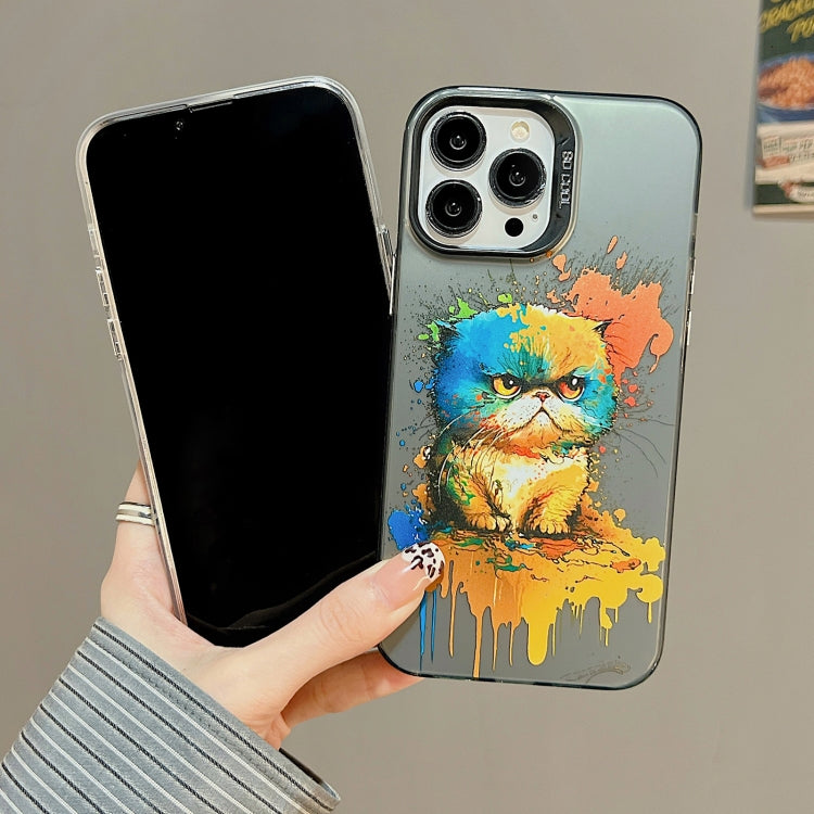 For iPhone 15 Pro Max Cute Animal Pattern Series PC + TPU Phone Case(Looking Up Fat Cat) - iPhone 15 Pro Max Cases by buy2fix | Online Shopping UK | buy2fix