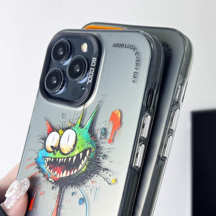 For iPhone 15 Pro Max Double Layer Color Silver Series Animal Oil Painting Phone Case(Beer Cat) - iPhone 15 Pro Max Cases by buy2fix | Online Shopping UK | buy2fix