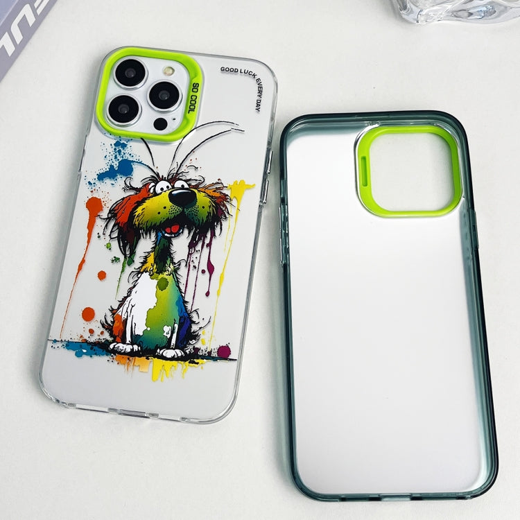 For iPhone 15 Pro Max Double Layer Color Silver Series Animal Oil Painting Phone Case(Weightlifting Dog) - iPhone 15 Pro Max Cases by buy2fix | Online Shopping UK | buy2fix