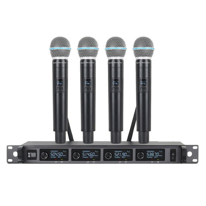 XTUGA A140-H Wireless Microphone System 4 Channel UHF Handheld Microphone(EU Plug) - Microphone by XTUGA | Online Shopping UK | buy2fix