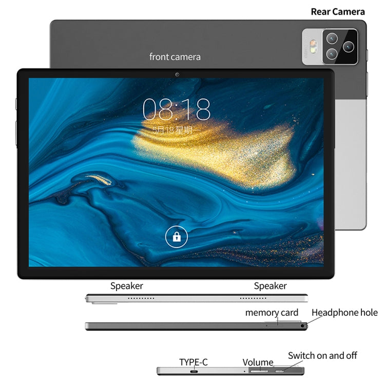 BDF P70 4G LTE Tablet PC 10.1 inch, 8GB+128GB, Android 11 MTK6755 Octa Core, Support Dual SIM, EU Plug(Silver) - BDF by BDF | Online Shopping UK | buy2fix