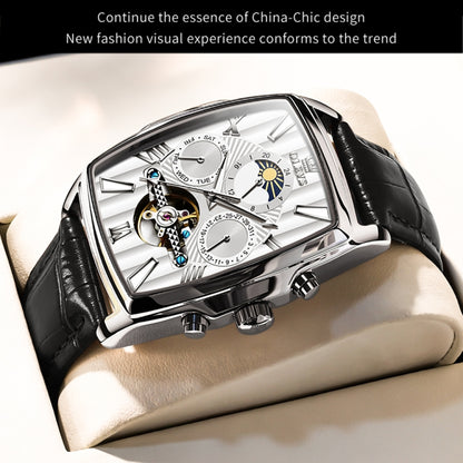 OLEVS 6675 Men Multifunctional Moon Phase Tourbillon Mechanical Watch(White + Silver) - Leather Strap Watches by OLEVS | Online Shopping UK | buy2fix