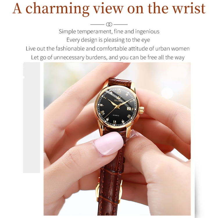 OLEVS 6896 Women Multifunctional Luminous Waterproof Quartz Watch(Black) - Leather Strap Watches by OLEVS | Online Shopping UK | buy2fix