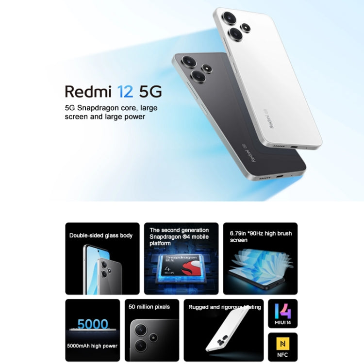 Xiaomi Redmi 12 5G, 6GB+128GB,  6.79 inch MIUI 14 Qualcomm Snapdragon 4 Gen2 Octa Core up to 2.2GHz, Network: 5G, Not Support Google Play(White) - Xiaomi Redmi by Xiaomi | Online Shopping UK | buy2fix