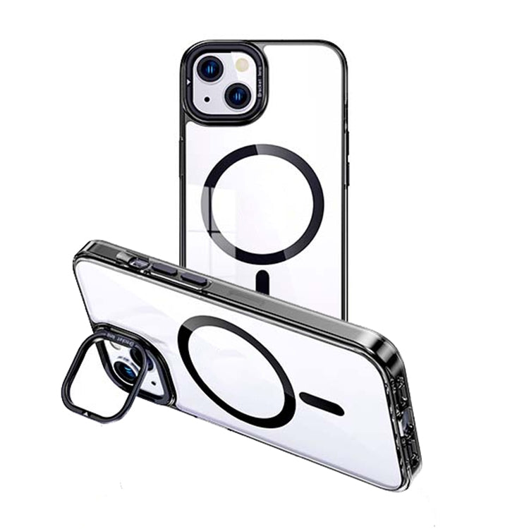 For iPhone 15 Plus MagSafe Magnetic Invisible Holder Transparent Phone Case(Black) - iPhone 15 Plus Cases by buy2fix | Online Shopping UK | buy2fix