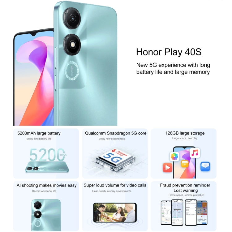 Honor Play 40S 5G, 4GB+128GB, 6.56 inch MagicOS 7.1 Snapdragon 480 Plus Octa Core up to 2.2GHz, Network: 5G, Not Support Google Play(Magic Night Black) - Honor by Huawei | Online Shopping UK | buy2fix