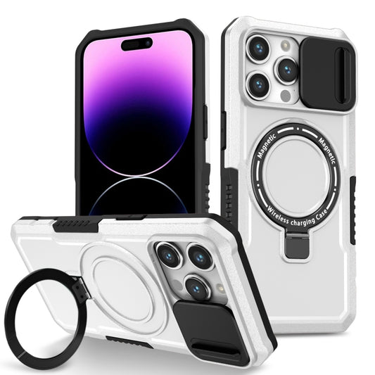 For iPhone 14 Pro Sliding Camshield Magsafe Holder TPU Hybrid PC Phone Case(Black White) - iPhone 14 Pro Cases by buy2fix | Online Shopping UK | buy2fix