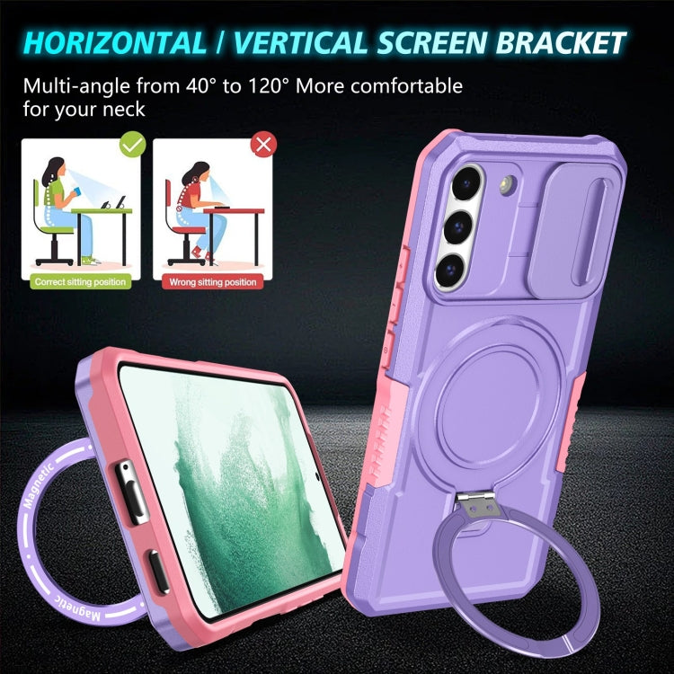 For Samsung Galaxy S22+ 5G Sliding Camshield Magsafe Holder TPU Hybrid PC Phone Case(Pink Purple) - Galaxy S22+ 5G Cases by buy2fix | Online Shopping UK | buy2fix