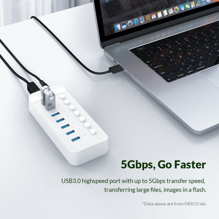 ORICO CT2U3-16AB Plastic Stripes 16 Ports USB 3.0 HUB with Individual Switches, Plug:US Plug(White) - USB 3.0 HUB by ORICO | Online Shopping UK | buy2fix