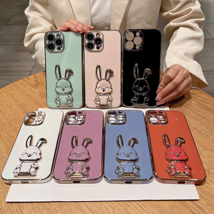 For iPhone 15 Pro Max Plating Rabbit Holder Phone Case(Black) - iPhone 15 Pro Max Cases by buy2fix | Online Shopping UK | buy2fix
