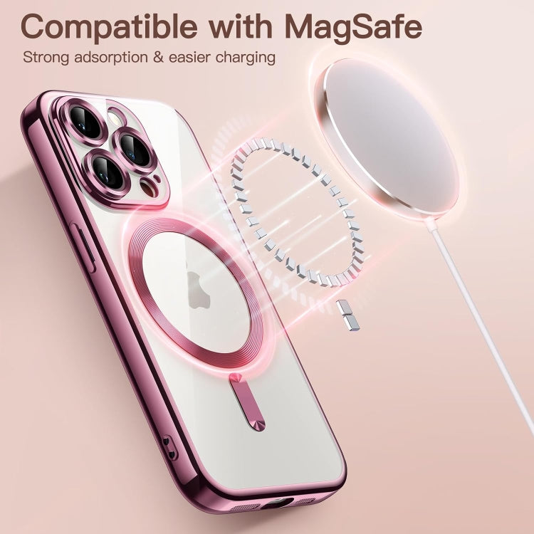 For iPhone 15 Pro Max Magnetic Transparent Electroplated TPU Phone Case(Pink) - iPhone 15 Pro Max Cases by buy2fix | Online Shopping UK | buy2fix