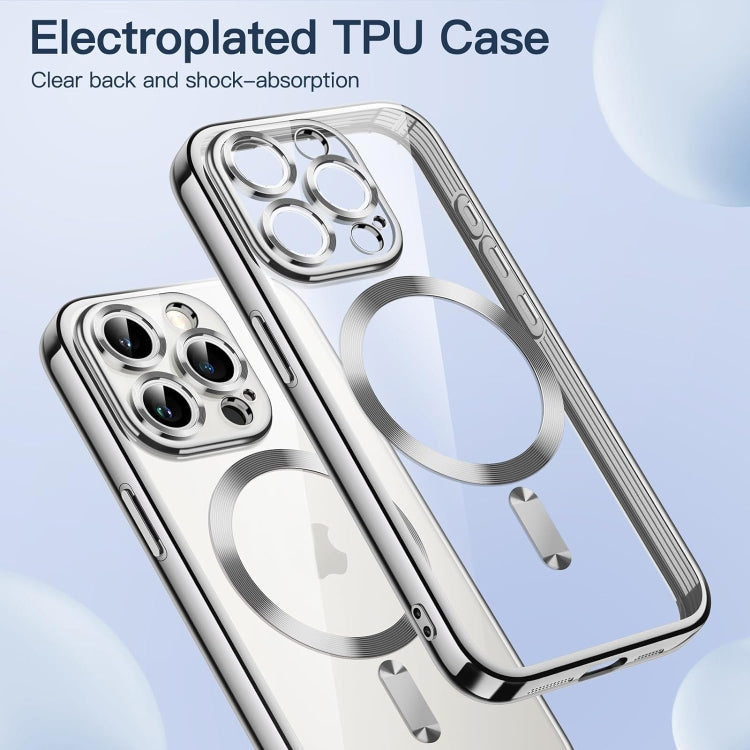 For iPhone 15 Pro Max Magnetic Transparent Electroplated TPU Phone Case(Silver) - iPhone 15 Pro Max Cases by buy2fix | Online Shopping UK | buy2fix