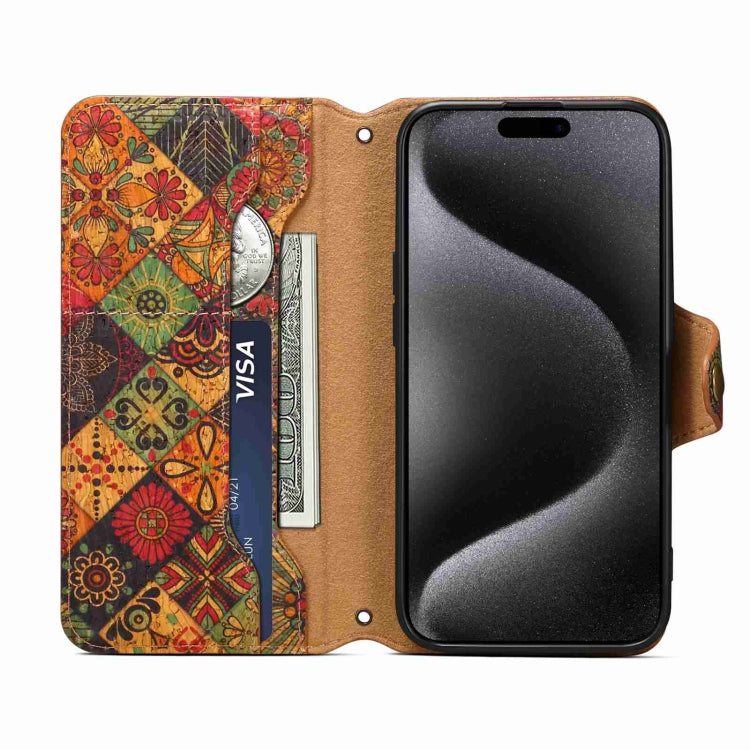 For iPhone 15 Pro Max Denior Flower Language Series Cork Fabric Oil Edge Leather Phone Case(Autumn) - iPhone 15 Pro Max Cases by Denior | Online Shopping UK | buy2fix