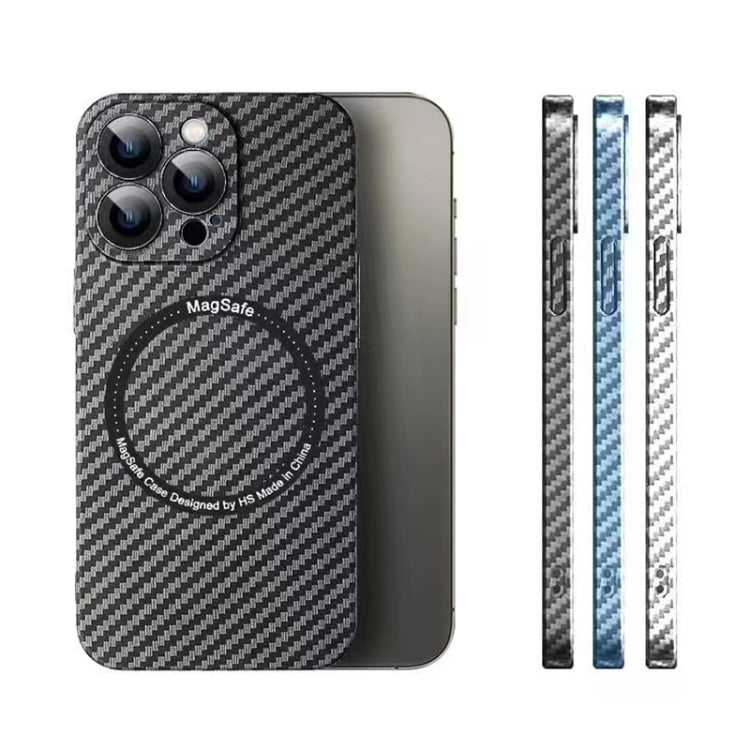 For iPhone 14 Pro MagSafe Magnetic PC Carbon Fiber Phone Case with Lens Film(Silver White) - iPhone 14 Pro Cases by buy2fix | Online Shopping UK | buy2fix