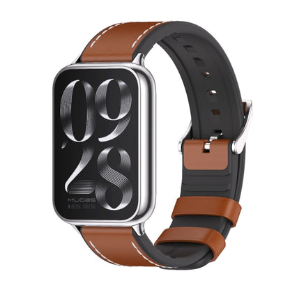 For Xiaomi Smart Band 9 Pro / 8 Pro Mijobs TPU Leather Watch Band(Brown Silver) - Watch Bands by MIJOBS | Online Shopping UK | buy2fix