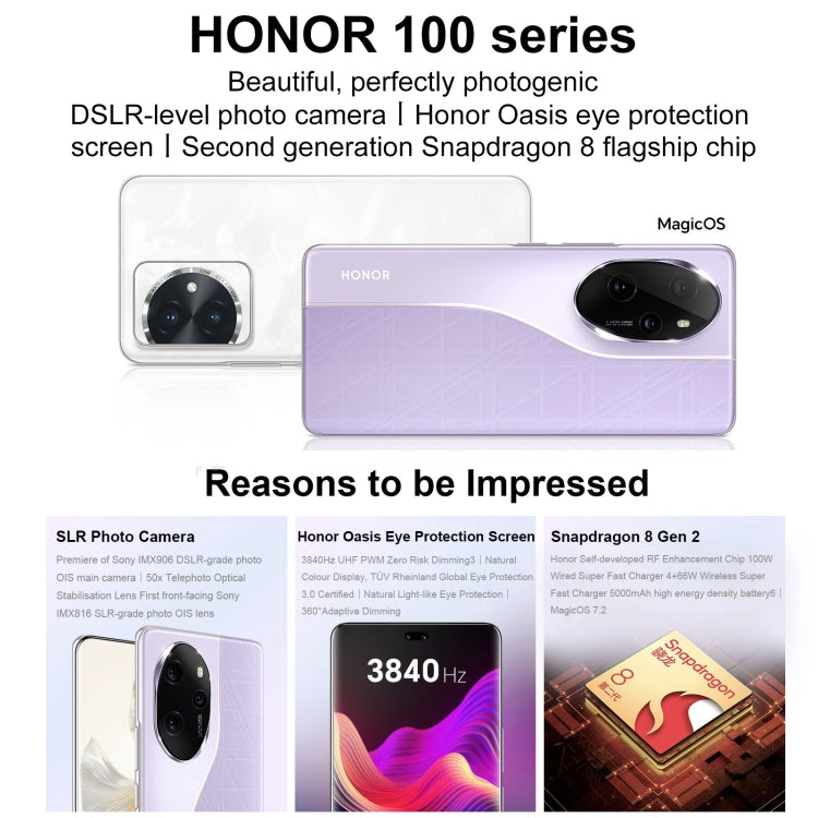 Honor 100 Pro, 12GB+256GB, Screen Fingerprint Identification, 6.78 inch MagicOS 7.2 Snapdragon 8 Gen 2 Octa Core up to 3.19GHz, Network: 5G, NFC, OTG, Support Google Play(Purple) - Honor by Huawei | Online Shopping UK | buy2fix