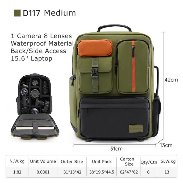 Cwatcun D117 Large Capacity Photography Backpack Shoulders Laptop Camera Bag, Size:42 x 31 x 13cm(Army Green) - Backpack by Cwatcun | Online Shopping UK | buy2fix