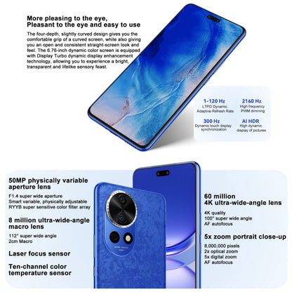 Huawei nova 12 Pro, 12GB+256GB, Screen Fingerprint Identification, 6.76 inch HarmonyOS 4.0 Octa Core, Network: 4G, NFC, OTG, Not Support Google Play(Blue) - Huawei Mate & P by Huawei | Online Shopping UK | buy2fix