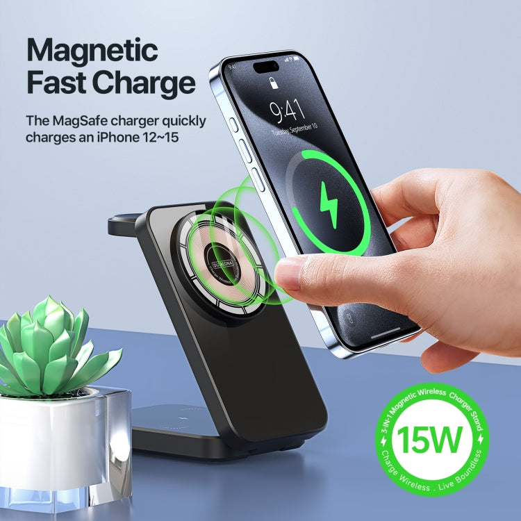 DUZZONA W17 15W 3 in 1 Foldable Magnetic Wireless Charger Stand - Wireless Charger by DUZZONA | Online Shopping UK | buy2fix