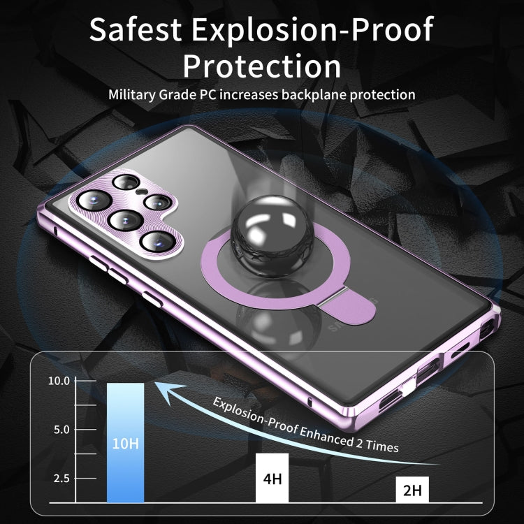 For Samsung Galaxy S23 Ultra 5G MagSafe Magnetic HD Frosted Tempered Glass Holder Phone Case(Purple) - Galaxy S23 Ultra 5G Cases by buy2fix | Online Shopping UK | buy2fix