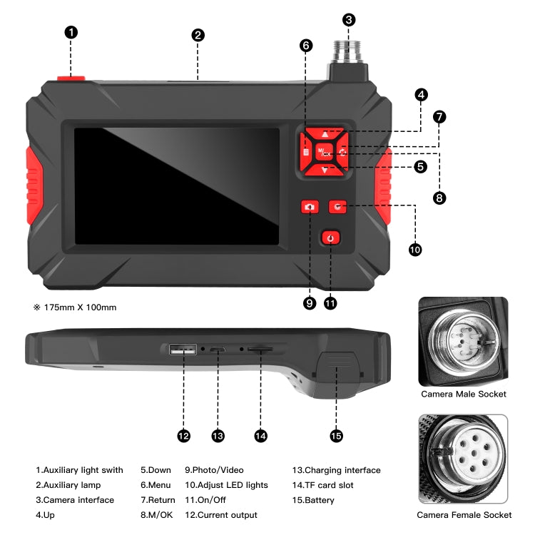 P30 8mm 1080P IP68 Waterproof 4.3 inch Screen Dual Camera Digital Endoscope, Length:10m Hard Cable(Black) - Consumer Electronics by buy2fix | Online Shopping UK | buy2fix