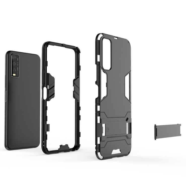 For Vivo Y20 PC + TPU Shockproof Protective Case with Holder(Black) - OPPO & vivo Accessories by buy2fix | Online Shopping UK | buy2fix