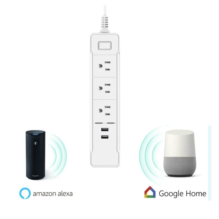 C198A 2 USB Ports + 3 US Sockets WiFi Smart Power Plug Socket, Compatible with Alexa and Google Home, AC 110V-240V, US Plug(White) - Consumer Electronics by buy2fix | Online Shopping UK | buy2fix