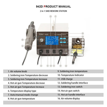 BAKU BA-942D 110V 700W 2 in 1 Digital Display Adjustable Temperature Hot Air Gun Set, US Plug - Electric Soldering Iron by BAKU | Online Shopping UK | buy2fix