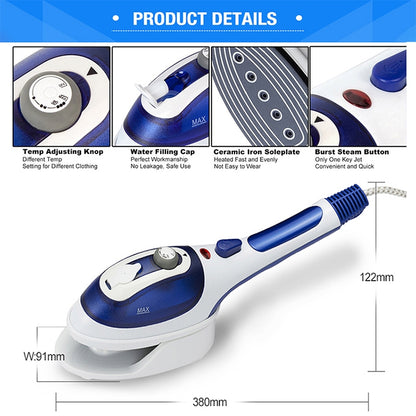 Multifunction Household Handheld Steamer Travel Portable Hand - Held Steam Hanging Hot Machine Ceramic Bottom with Flannelette Brush & Hair Brush & Measuring Cup,EU Plug(Blue) - Home & Garden by buy2fix | Online Shopping UK | buy2fix