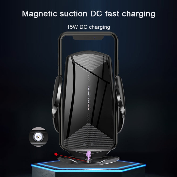 Q2 15W Universal Rotation Infrared Induction Magnetic Car Wireless Charging Mobile Phone Holder with Micro USB + 8 Pin + Type-C / USB-C Magnetic Connector(Black) - In Car by buy2fix | Online Shopping UK | buy2fix