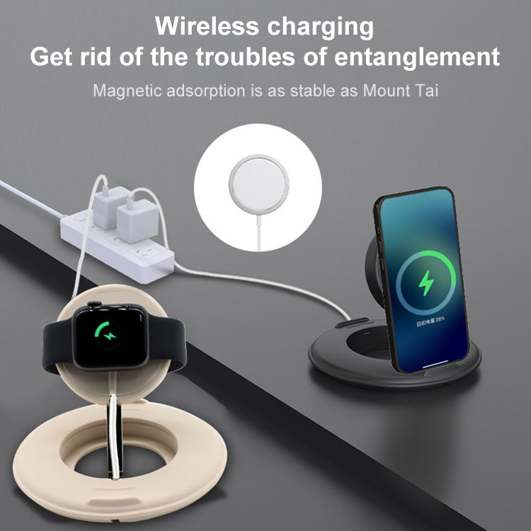 2 in 1 Silicone Desktop Wireless Charger Telescopic Stand For iPhone / Watch Wireless Charger (Black) - Desktop Holder by buy2fix | Online Shopping UK | buy2fix
