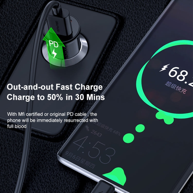 awei C-706 20W PD Type-C + QC 3.0 Type-A Car Charger with CL-110T Data Cable - Car Charger by awei | Online Shopping UK | buy2fix