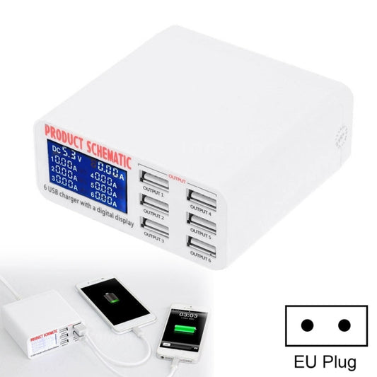 899 30W QC 3.0 6 USB Ports Fast Charger with LCD Digital Display, EU Plug - Multifunction Charger by buy2fix | Online Shopping UK | buy2fix