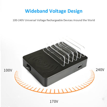 50W 6 USB Ports + 2 USB-C / Type-C Ports + Wireless Charging Multi-function Charger with LED Display & Detachable Bezel, US Plug - Multifunction Charger by buy2fix | Online Shopping UK | buy2fix