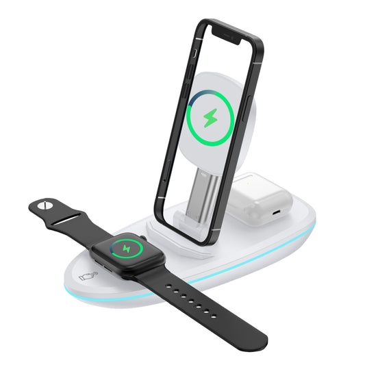 V9 3 in 1 Retractable Folding Multi-function Magnetic Wireless Charging Base for Phones & Apple Watch Series & AirPods(White) - Multifunction Charger by buy2fix | Online Shopping UK | buy2fix
