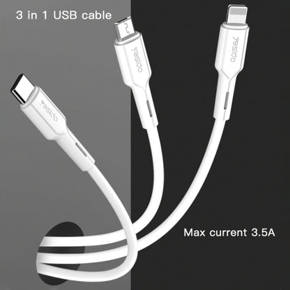 Yesido CA41 3.5A USB to 8 Pin + Micro USB + USB-C / Type-C Charging Cable, Length: 1m(Black) - Multifunction Cable by Yesido | Online Shopping UK | buy2fix