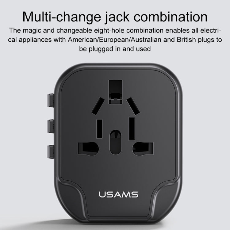 USAMS US-CC173 T55 12W Universal Multi Plug Travel Charger(Black) - Consumer Electronics by USAMS | Online Shopping UK | buy2fix