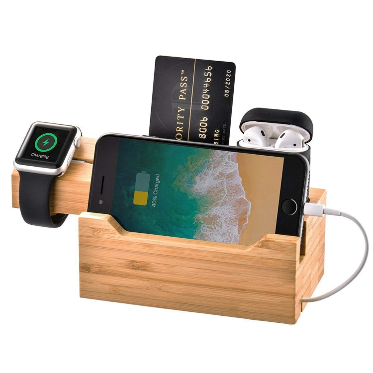 Multi-function Bamboo Charging Station Charger Stand Management Base with 3 USB Ports, For Apple Watch, AirPods, iPhone, US Plug - Others by buy2fix | Online Shopping UK | buy2fix