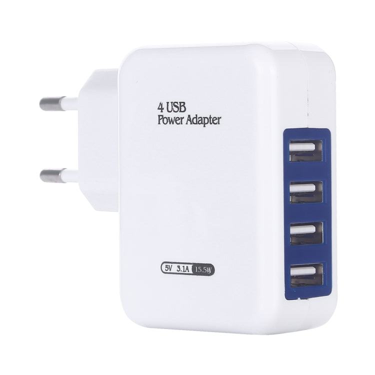 HT-CD03 15.5W 5V 3.1A 4-Port USB Wall Charger Travel Charger, EU Plug (White) - Apple Accessories by buy2fix | Online Shopping UK | buy2fix