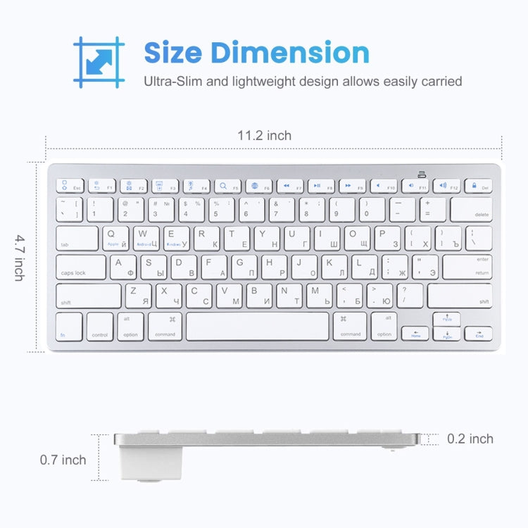 WB-8022 Ultra-thin Wireless Bluetooth Keyboard for iPad, Samsung, Huawei, Xiaomi, Tablet PCs or Smartphones, Russian Keys(Silver) - Computer & Networking by buy2fix | Online Shopping UK | buy2fix