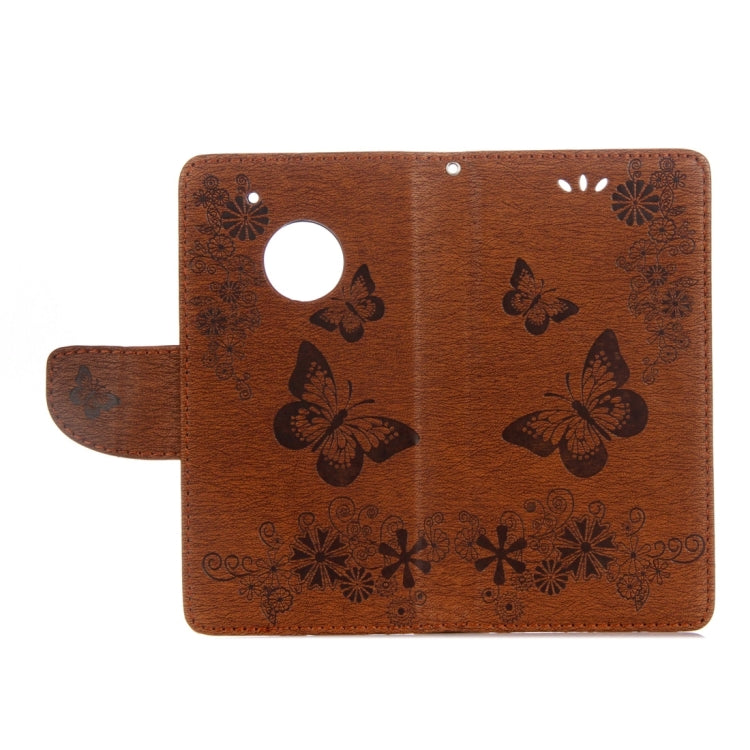 For Motorola Moto G5 Plus Pressed Flowers Butterfly Pattern Horizontal Flip Leather Case with Holder & Card Slots & Wallet(Brown) - Motorola Cases by buy2fix | Online Shopping UK | buy2fix