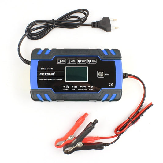 FOXSUR 12V-24V Car Motorcycle Truck Repair Battery Charger AGM Charger, EU Plug (Blue) - In Car by FOXSUR | Online Shopping UK | buy2fix