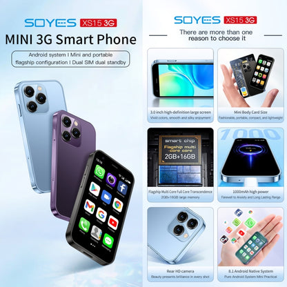 SOYES XS15, 2GB+16GB, 3.0 inch Android 8.1 MTK6580 Quad Core up to 1.3GHz, Bluetooth, WiFi, GPS, Network: 3G, Dual SIM (Blue) - SOYES by SOYES | Online Shopping UK | buy2fix