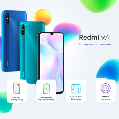 Xiaomi Redmi 9A, 4GB+64GB, 5000mAh Battery, Face Identification, 6.53 inch MIUI 12 MTK Helio G25 Octa Core up to 2.0GHz, Network: 4G, Dual SIM, Support Google Play(Green Lake) - Xiaomi Redmi by Xiaomi | Online Shopping UK | buy2fix