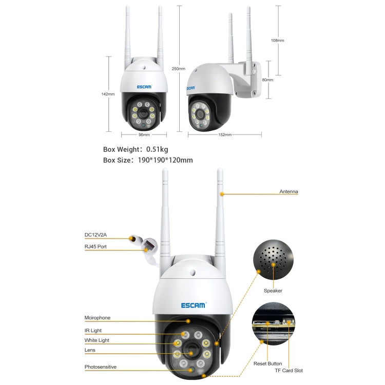 ESCAM PT207 HD 1080P WiFi IP Camera, Support Two Way Audio / Motion Detection / Night Vision / TF Card - Security by ESCAM | Online Shopping UK | buy2fix