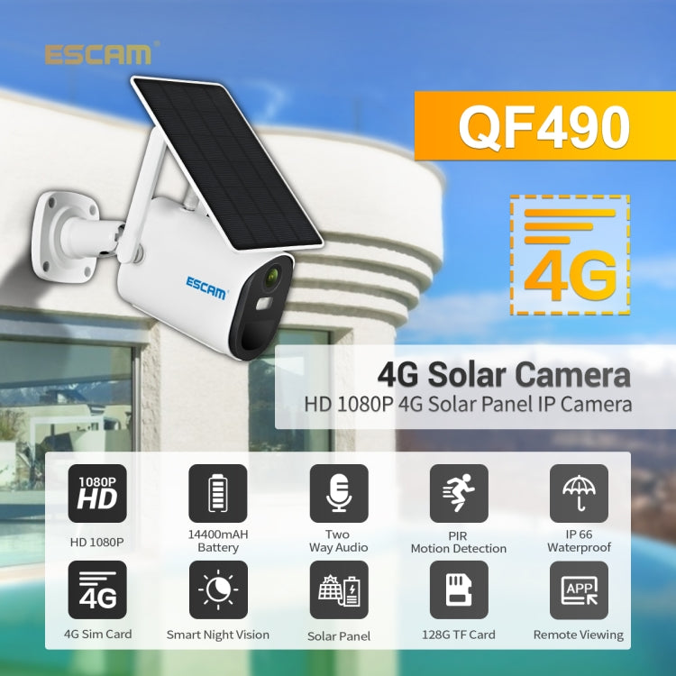 ESCAM QF490 HD 1080P 4G Solar Panel IP Camera, Southeast Asia Version - Bullet Camera by ESCAM | Online Shopping UK | buy2fix