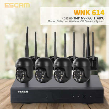 ESCAM WNK614 HD 3.0 Million Pixels 8-channel Wireless + 4IPC Wireless NVR Security System, AU Plug - Dome Camera by ESCAM | Online Shopping UK | buy2fix