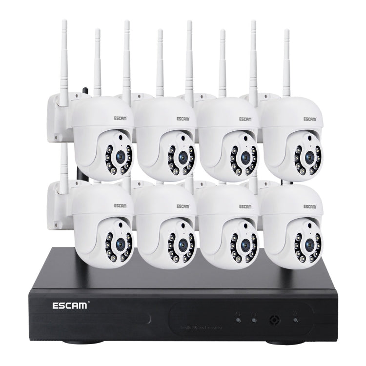 ESCAM WNK718 HD 3.0 Million Pixels 8-channel Wireless + 8IPC Wireless NVR Security System, EU Plug - Dome Camera by ESCAM | Online Shopping UK | buy2fix