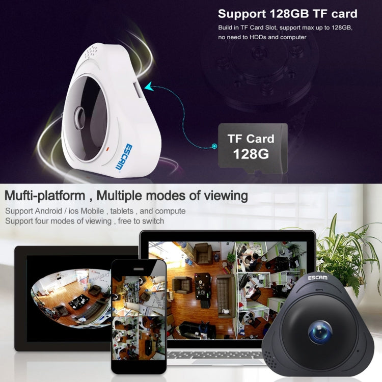 ESCAM Q8 960P 360 Degrees Fisheye Lens 1.3MP WiFi IP Camera, Support Motion Detection / Night Vision, IR Distance: 5-10m, AU Plug(White) - Security by ESCAM | Online Shopping UK | buy2fix